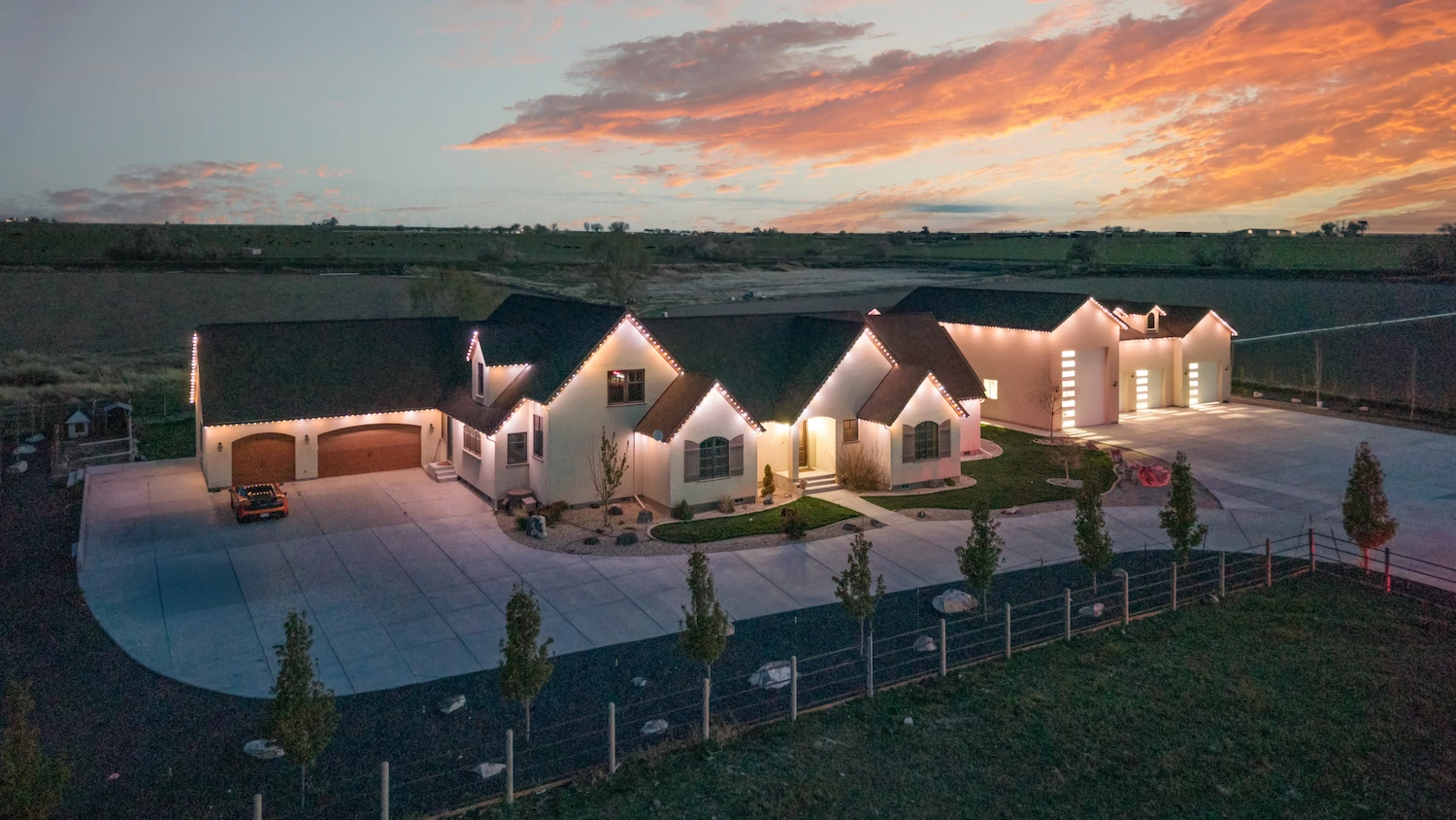 Rooflines seen from above at twilight