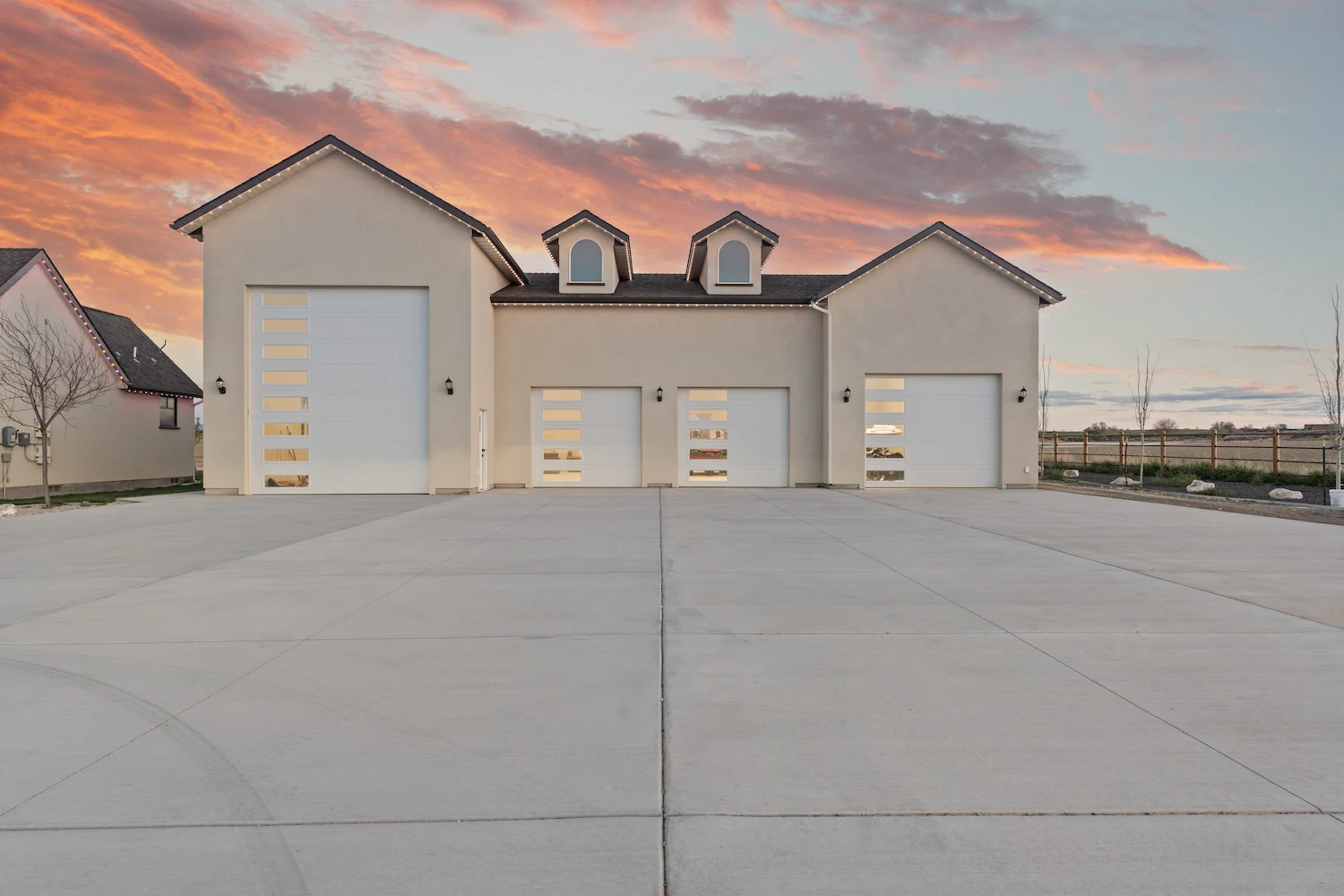 Shop elevation head-on at twilight